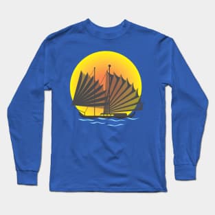 Sailing Boat Under Moon Light Long Sleeve T-Shirt